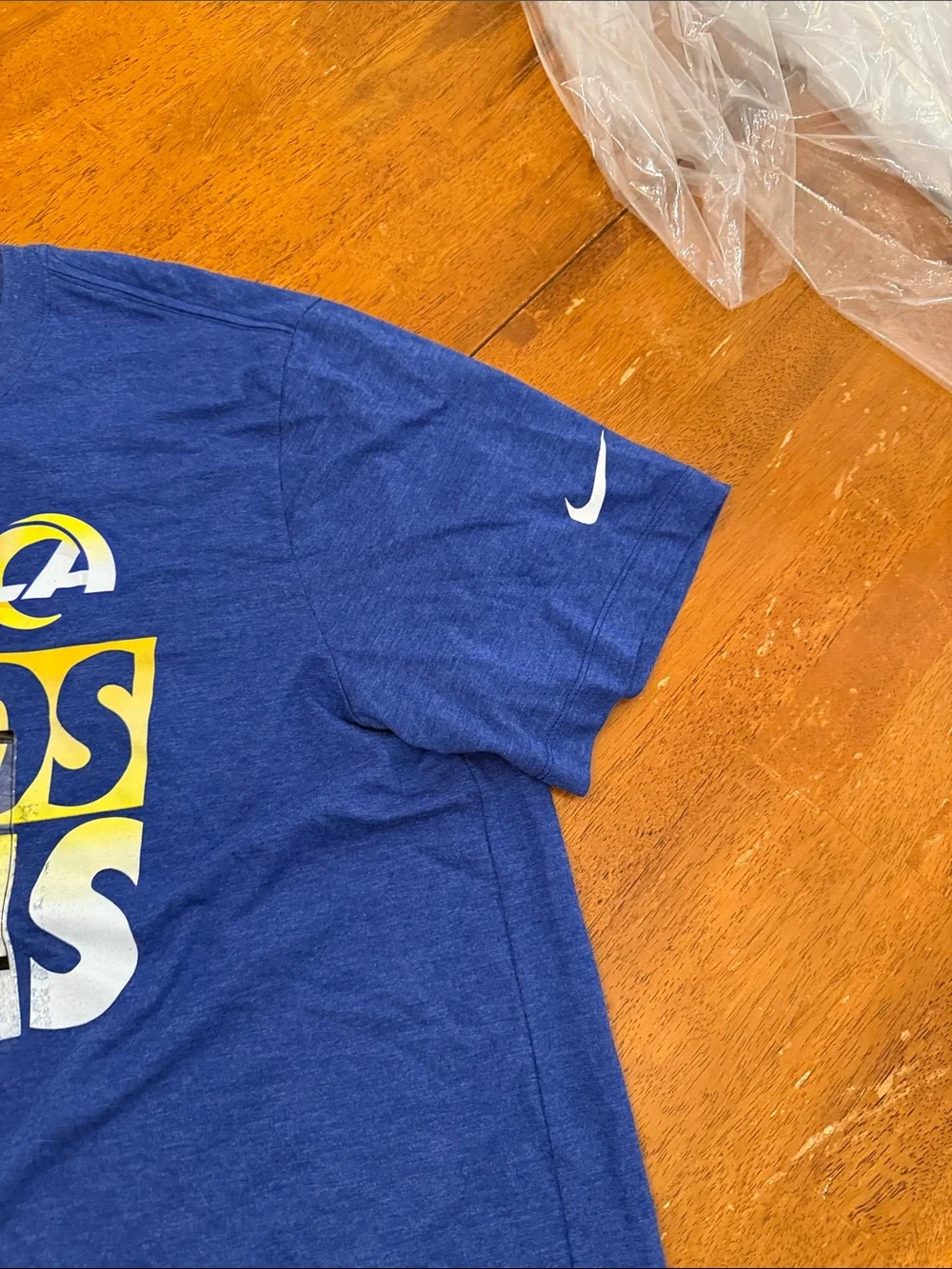 Nike Royal Blue 'Vamos Rams' Graphic Tee with Yellow & White Print xl